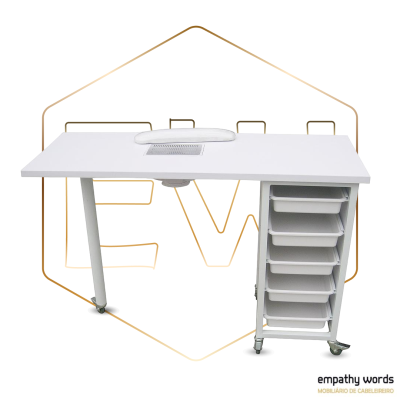 Mesa de manicure com carrinho com coleta de poeira Ewwk-WKM003