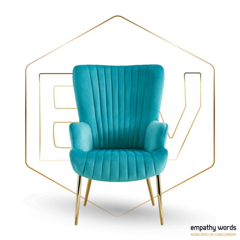Poltrona com pernas douradas, estofamento em veludo turquesa EWGS-543SLILLEVTU - Image 2