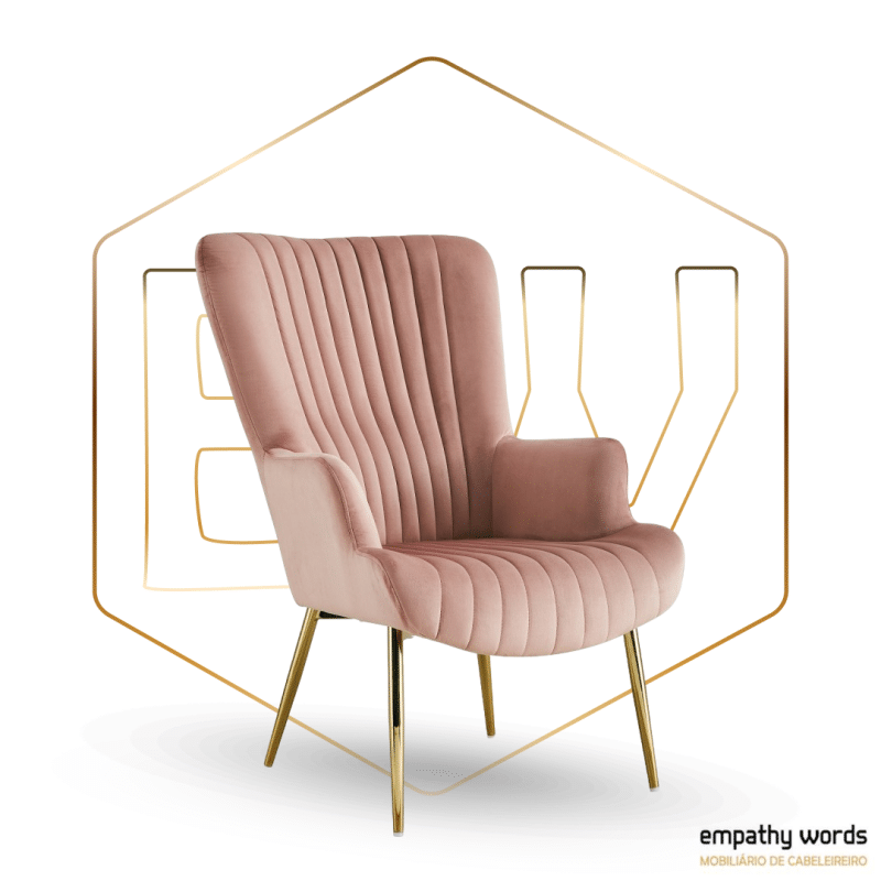 Poltrona com pernas douradas, estofamento em veludo rosa EWGS-543.SLILLEVRS