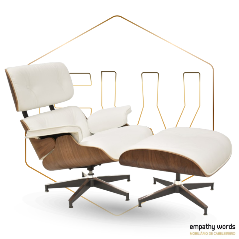 Poltrona com pufe em Couro Branco EWGS-291BOCHANOPB