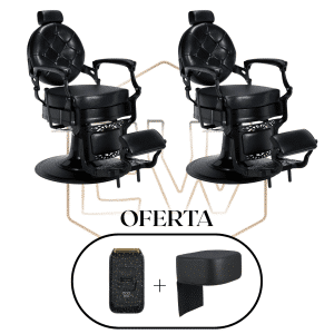 2 Cadeiras de barbeiro EWMI-CH-PRETA+PUFF DE ELEVAÇÃO+ MÁQUINA SHAVER EWMI-200