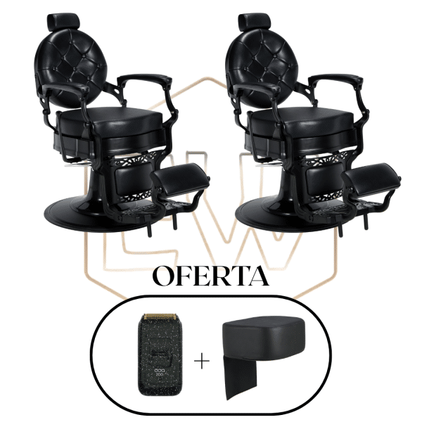 2 Cadeiras de barbeiro EWMI-CH-PRETA+PUFF DE ELEVAÇÃO+ MÁQUINA SHAVER EWMI-200