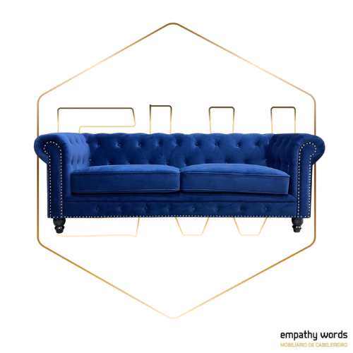 Sofá 3 lugares, tecido velvet azul navy EWGS-CH-P-3LTVAN