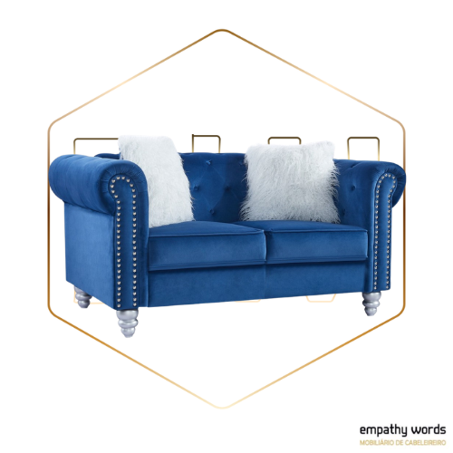 Sofá 2 lugares, tecido veludo azul 67 EWGS-CH-S-2LTVA67
