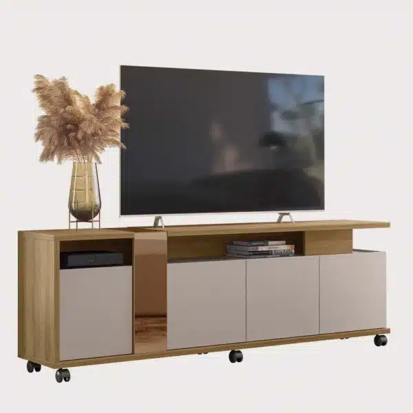 Móvel TV NEW CRISTAL, cor de mel e cacau, 183 cms.